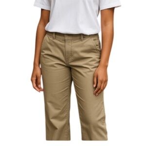 Eddie Bauer Mercer Fit Twill Trousers Khaki Green High Waist Straight Leg 12